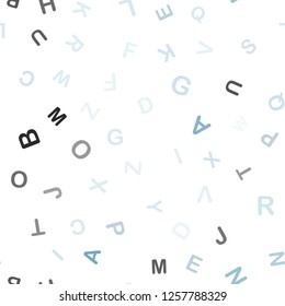 Light BLUE vector seamless texture with ABC characters. Abstract illustration with colored latin alphabet. Template for business cards, websites.