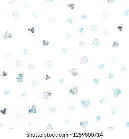 Light BLUE vector seamless texture with lovely hearts. Decorative shining illustration with hearts on abstract template. Template for Valentine's greeting postcards.