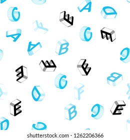 Light BLUE vector seamless texture with 3D ABC characters. Abstract illustration with colorful 3D latin alphabet. Design for wallpaper, fabric makers.