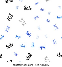 Light BLUE vector seamless texture with selling prices 70 %. Gradient illustration with discount signs on white backdrop. Backdrop for ads, leaflets of Black Friday.