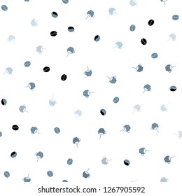 Light BLUE vector seamless texture with coffee beans, mugs. Gradient abstract collection of coffee cups and beans. Pattern for menu of cafes and restaurants.