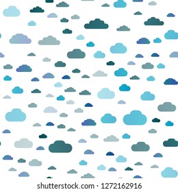 Light BLUE vector seamless texture with cloudy sky. Illustration in abstract style with colorful clouds. Pattern for design of window blinds, curtains.