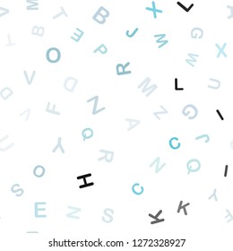 Light BLUE vector seamless texture with ABC characters. Modern geometrical illustration with ABC english symbols. Texture for window blinds, curtains.