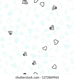 Light BLUE vector seamless texture with words LOVE YOU, hearts. Design in doodle style with text LOVE YOU, hearts. Texture for window blinds, curtains.