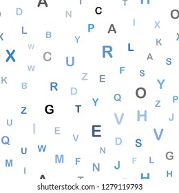 Light BLUE vector seamless texture with ABC characters. Colored alphabet signs with gradient on white background. Template for business cards, websites.