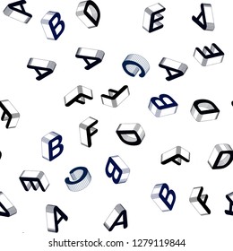 Light BLUE vector seamless texture with 3D ABC characters. Modern geometrical illustration with 3D ABC english symbols. Texture for window blinds, curtains.