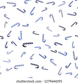 Light BLUE vector seamless texture with xmas sweets, candies.