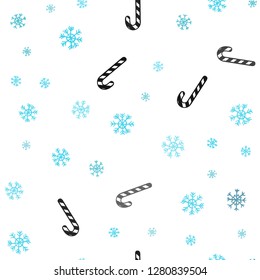 Light BLUE vector seamless texture with xmas sweets, candies.