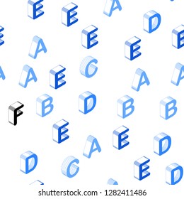 Light BLUE vector seamless texture with 3D ABC characters. Colorful 3D alphabet signs with gradient on white background. Pattern for design of fabric, wallpapers.