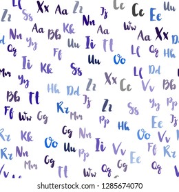 Light BLUE vector seamless texture with ABC characters. Blurred design in simple style with signs of alphabet. Pattern for trendy fabric, wallpapers.
