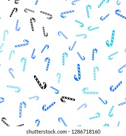 Light BLUE vector seamless texture with xmas sweets, candies.