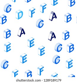 Light BLUE vector seamless texture with 3D ABC characters. Abstract illustration with colorful 3D latin alphabet. Template for business cards, websites.