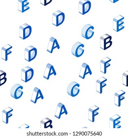 Light BLUE vector seamless texture with 3D ABC characters. Colorful gradient design in 3D style with signs of alphabet. Design for wallpaper, fabric makers.