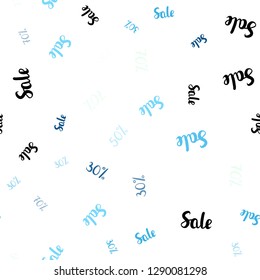 Light BLUE vector seamless texture with selling prices 30, 50, 70 %. Shining colorful illustration with isolated selling prices. Pattern for ads, posters, banners of sales.