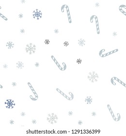 Light Blue, vector seamless texture with xmas sweets, candies.