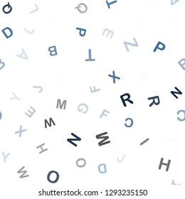Light BLUE vector seamless texture with ABC characters. Colored alphabet signs with gradient on white background. Pattern for trendy fabric, wallpapers.