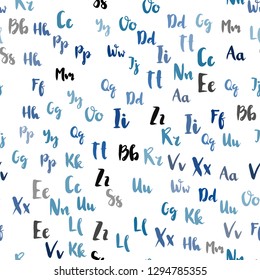 Light BLUE vector seamless texture with ABC characters. Blurred design in simple style with signs of alphabet. Pattern for design of fabric, wallpapers.
