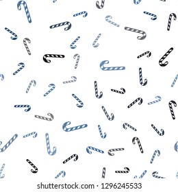 Light BLUE vector seamless texture with xmas sweets, candies.