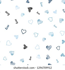 Light BLUE vector seamless texture with words LOVE YOU, hearts. Colorful gradient phrase LOVE YOU, hearts in abstract style. Texture for window blinds, curtains.
