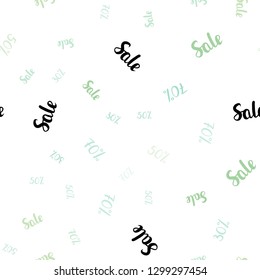 Light BLUE vector seamless texture with selling prices 30, 50, 70 %. Abstract illustration with colorful gradient symbols of sales. Template for season sales, shopping ads.