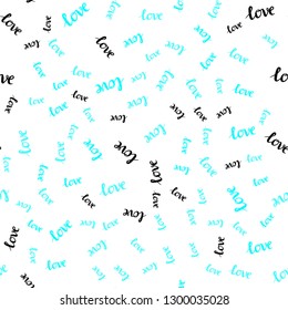 Light BLUE vector seamless texture with words LOVE YOU. Decorative design in doodle style with text LOVE YOU. Design for wallpaper, fabric makers.