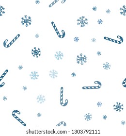 Light BLUE vector seamless texture with xmas sweets, candies.