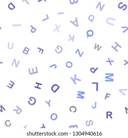 Light BLUE vector seamless texture with ABC characters. Colored alphabet signs with gradient on white background. Pattern for trendy fabric, wallpapers.
