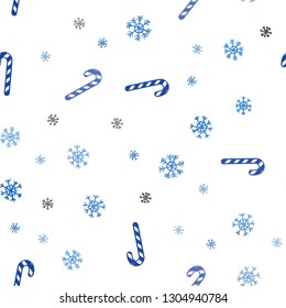Light BLUE vector seamless texture with xmas sweets, candies.
