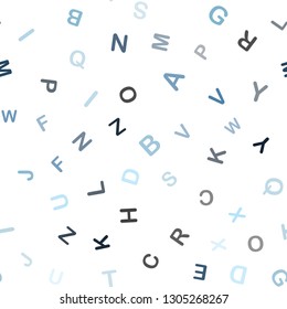 Light BLUE vector seamless texture with ABC characters. Shining colorful illustration with isolated letters. Design for wallpaper, fabric makers.