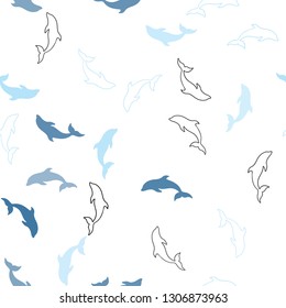 Light BLUE vector seamless texture with dolphins. Modern abstract illustration with sea dolphins. Pattern for wildlife ad, booklets.