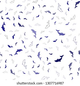 Light BLUE vector seamless texture with dolphins. Isolated sea dolphins on white background. Pattern for websites of animals.