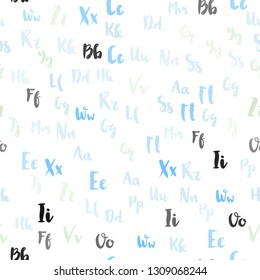 Light BLUE vector seamless texture with ABC characters. Blurred design in simple style with signs of alphabet. Pattern for design of fabric, wallpapers.