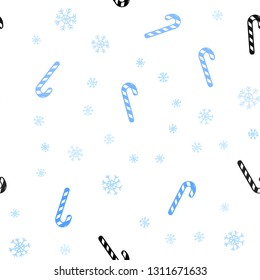 Light BLUE vector seamless texture with xmas sweets, candies.