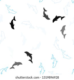 Light BLUE vector seamless texture with dolphins. Decorative design in natural style with sea dolphins. Natural design for wallpapers.