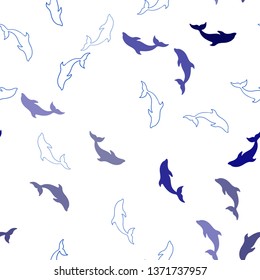 Light BLUE vector seamless texture with dolphins. Shining illustration of colorful gradient sea dolphins. Pattern for websites of animals.