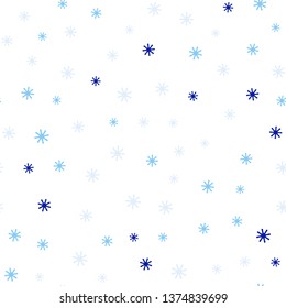 Light BLUE vector seamless texture with colored snowflakes. Shining colorful illustration with snow on abstract template. Pattern for trendy fabric, wallpapers.