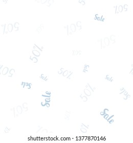 Light BLUE vector seamless texture with selling prices 50 %. Colorful set of  percentage signs in simple style. Backdrop for mega promotions, discounts.
