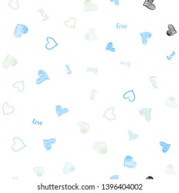 Light BLUE vector seamless texture with words LOVE YOU, hearts. Colorful gradient phrase LOVE YOU, hearts in abstract style. Pattern for trendy fabric, wallpapers.