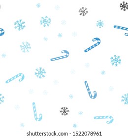 Light BLUE vector seamless texture with xmas sweets, candies.