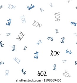 Light BLUE vector seamless texture with selling prices 30 %. Shining colorful illustration with isolated selling prices. Design for business ads, commercials.