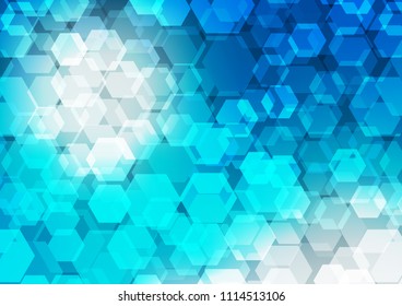 Light BLUE vector shining hexagonal background. hexagonal geometric sample with gradient.  The completely new template can be used for your brand book.