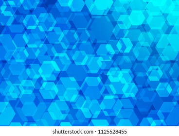 Light BLUE vector shining hexagonal template. Geometric illustration in Origami style with gradient.  hexagonal pattern for your business design.