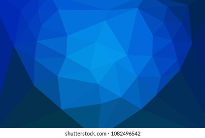 Light BLUE vector shining triangular backdrop with a heart in a centre. Polygonal abstract illustration with gradient. Best triangular design for your business.