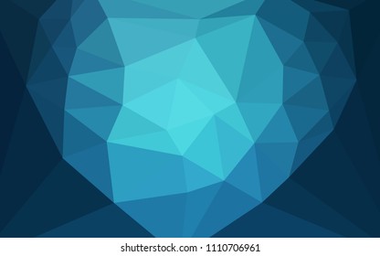 Light BLUE vector shining triangular backdrop with a heart in a centre. Illustration in Origami style with gradient. Brand new design for your business.
