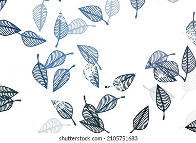 Light BLUE vector sketch background. Shining colorful illustration with leaves in doodle style. A new texture for your design.