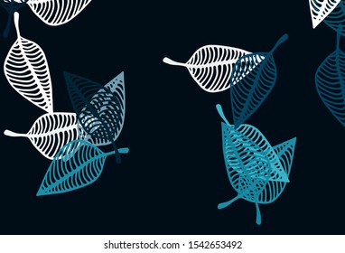 Light BLUE vector sketch layout. Colorful illustration in doodle style with leaves. Doodle design for your web site.