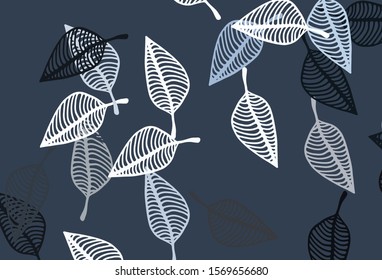 Light BLUE vector sketch layout. Colorful abstract illustration with leaves in doodle style. The textured pattern for website.