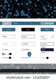 Light BLUE vector style guide with circles. Web ui kit with abstract gradient circles in its header. This template you can use for websites.