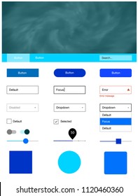 Light BLUE vector style guide with sky stars. Web ui kit with abstract gradient clouds in its header. This sample is for your landing page.