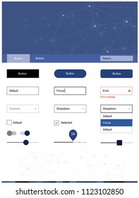 Light BLUE vector style guide with triangles, circles. Colorful ui/ux kit with triangles, circles in header. This template you can use for websites.